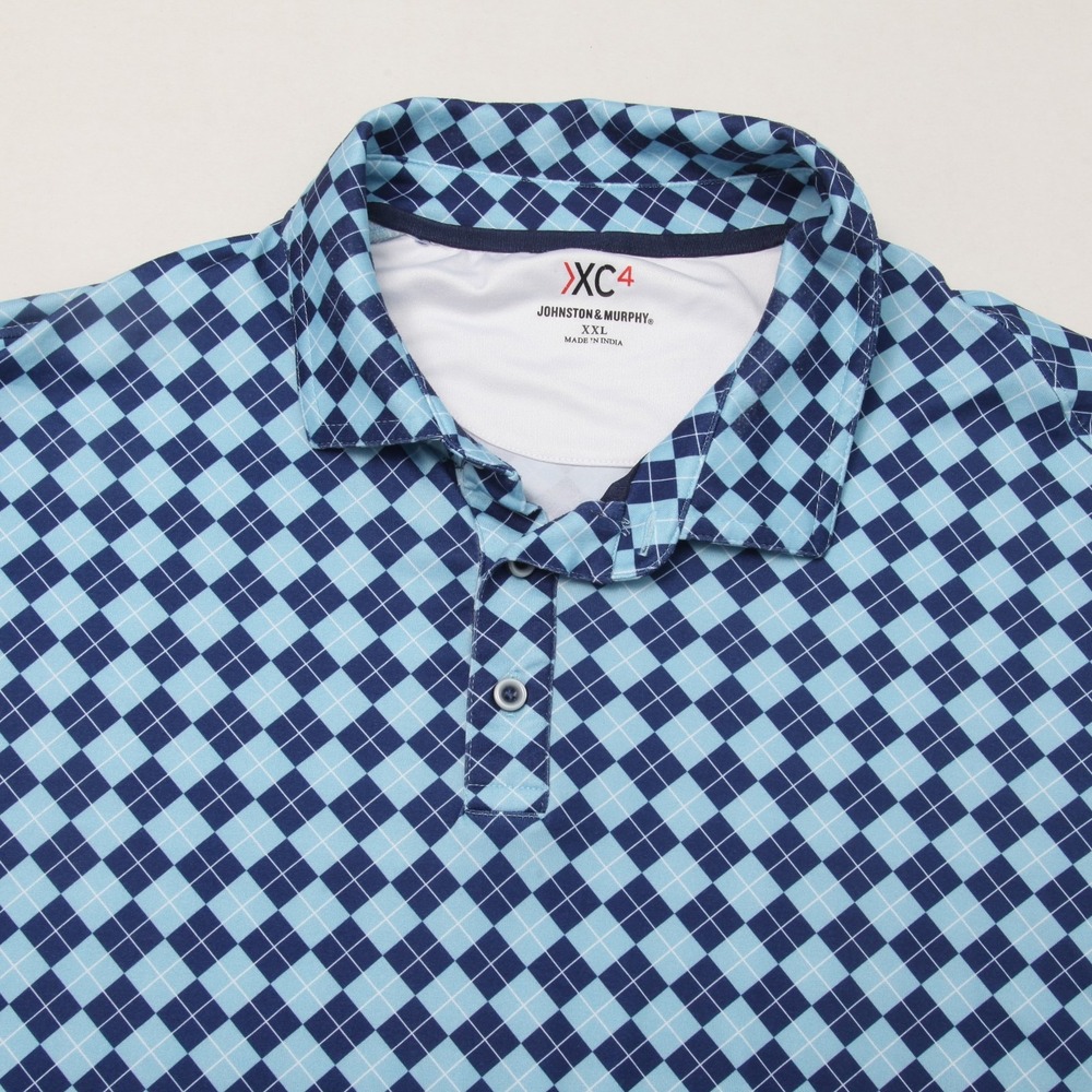 Johnston & Murphy XC4 Men's XXL Argyle Polo Shirt Blue Light Blue Navy Golf